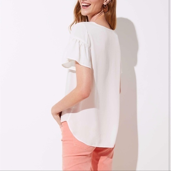 Loft Floral Embroidered Ruffle Cuff Top - Picture 3 of 8